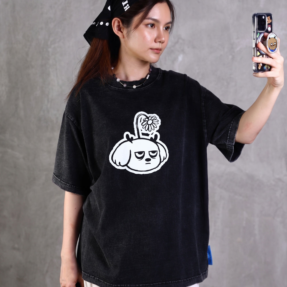 Strangely Blooming Oversize T-Shirt (Washed Black)