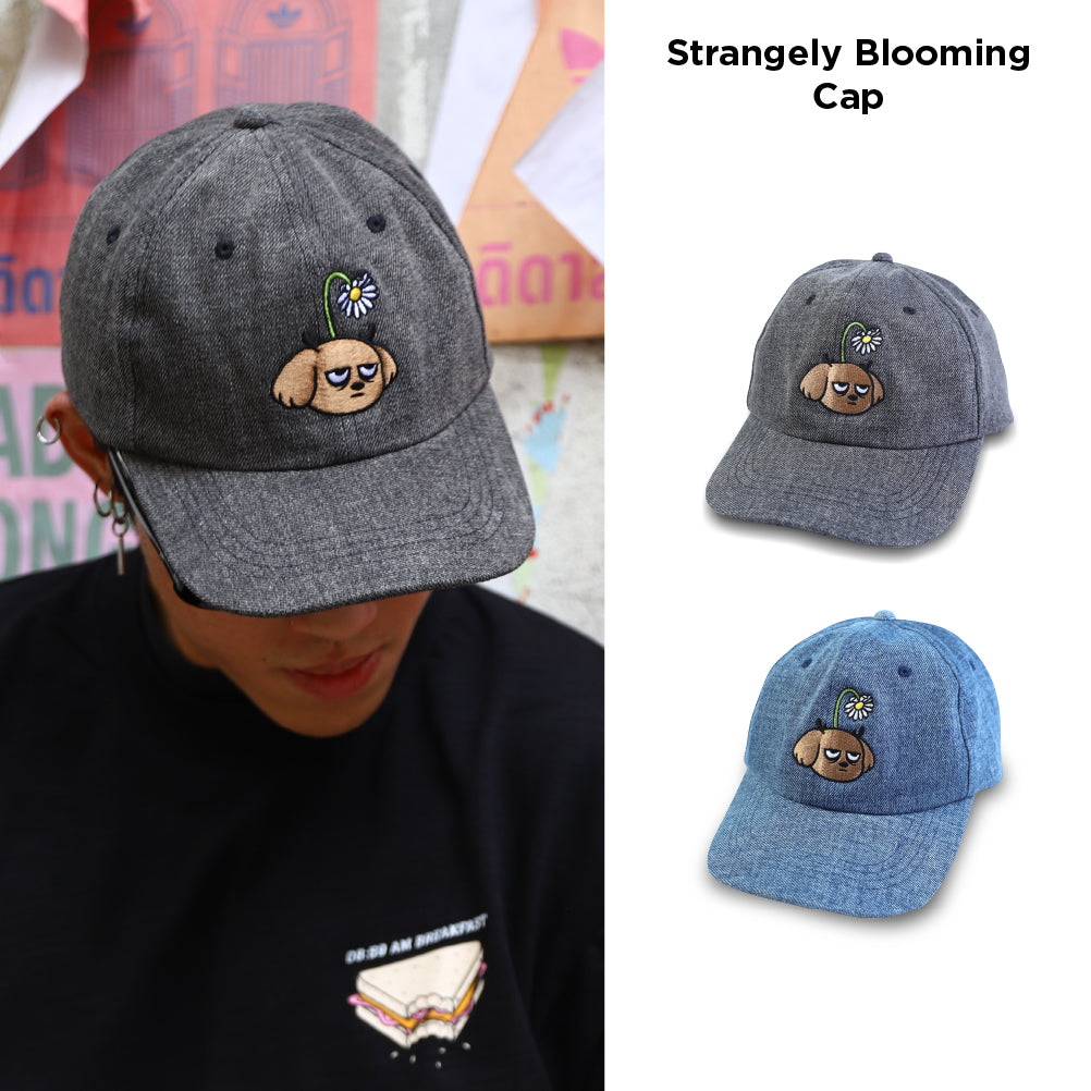 Strangely Blooming Washed Denim Cap